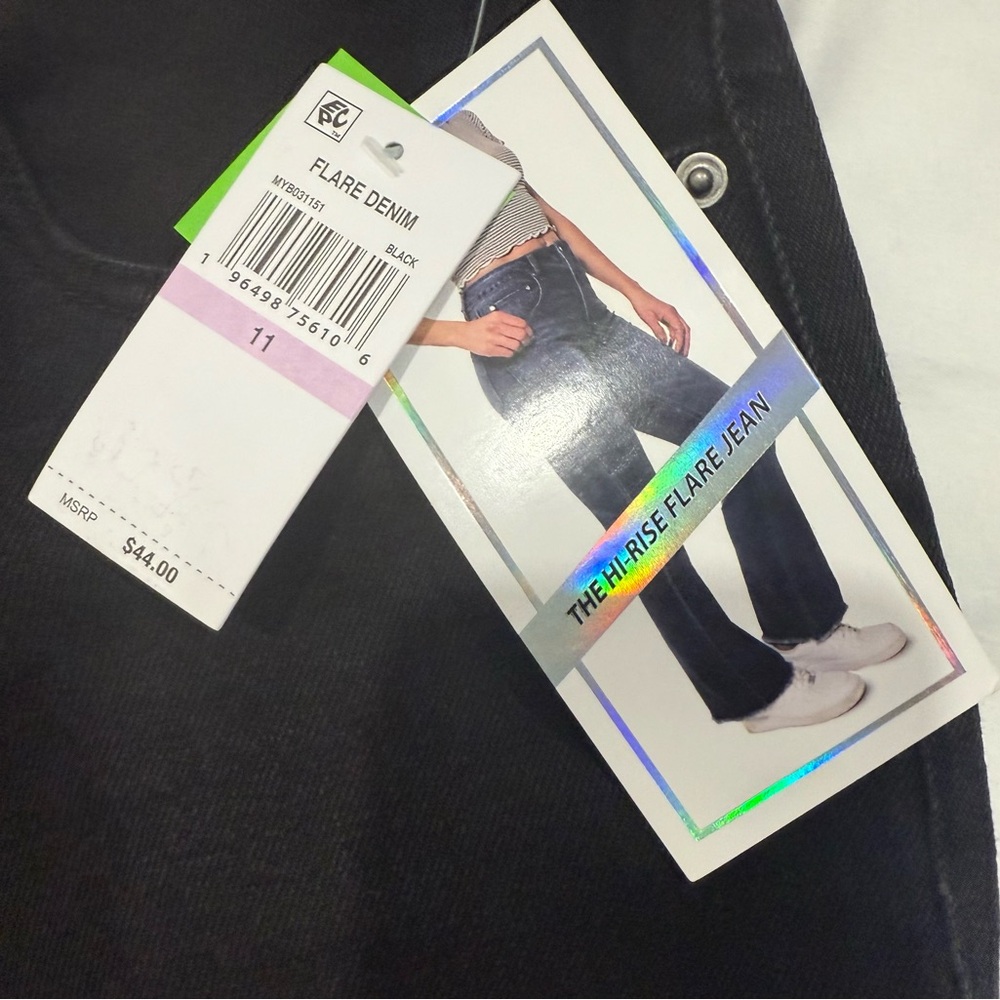 Tinseltown High Rise Flare Jeans Retro Zip Front Y2K Black Size 11/30 or 12 Long - Picture 3 of 8